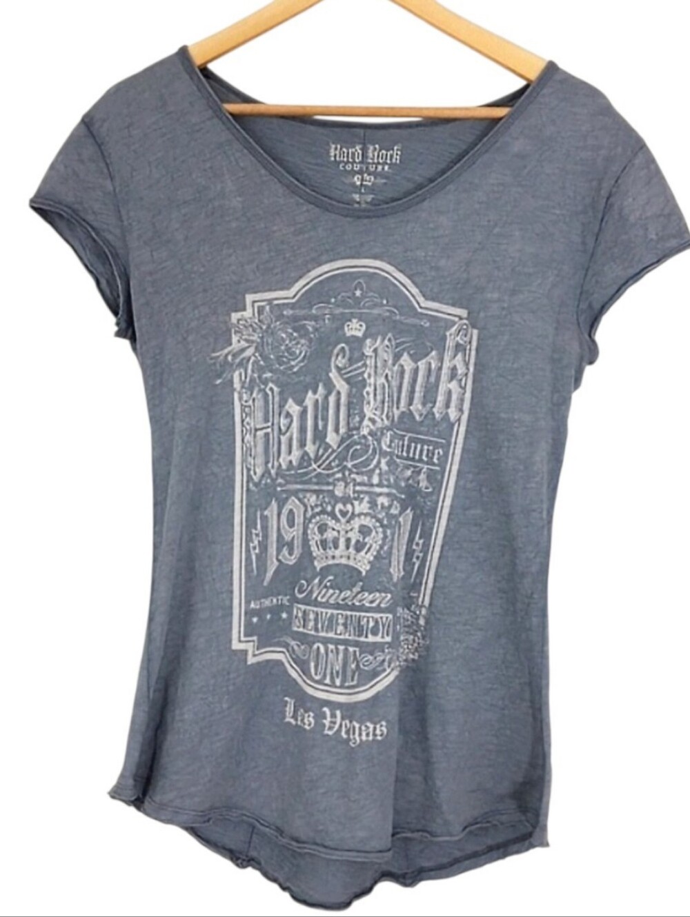 Vintage Style Hard Rock Couture Las Vegas Graphic Tee. Accent Stitching. Sz. L